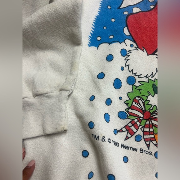 Ugly Christmas Sweater Vintage Holiday Party Duck Made USA L 80s 9 warner bros - Picture 7 of 9